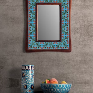 Turquoise Floral Leaf Wall Hanging Decorative Mirror Handmade Boho Mirror Christmas Gift