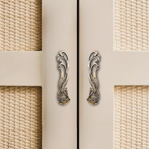 Brass Door Handle Set 2-Pcs Brown Peacock Design Vintage Hardware for Cabinets & Doors Decorative Pulls