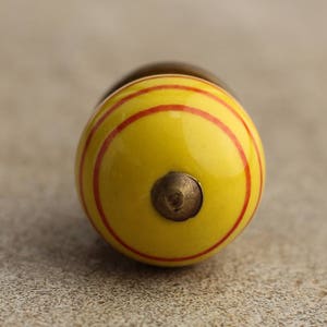 Striped Ceramic Knob: Yellow & Red Boho Cabinet Hardware