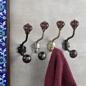 Wall Hooks Brown Glass Handmade Vintage Coat Hook Metal Furniture Hardware Bath Hooks