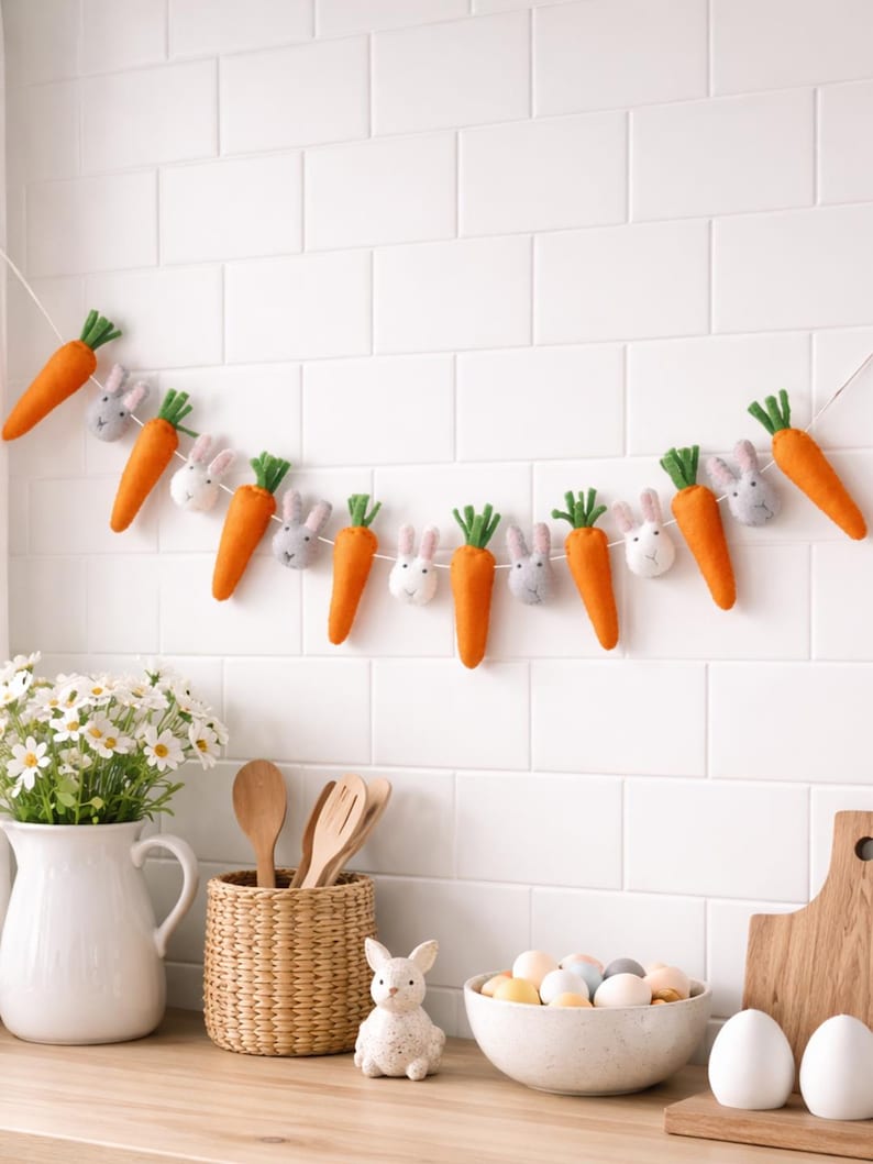Felt Easter Garland Carrots and Bunnies Spring Decor - Etsy
