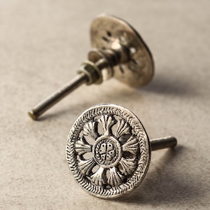 Antique Vintage Design Round Metal Cabinet Drawer Knobs (Sold in Sets)