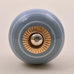 Handmade Grey & White Concentric Circle Ceramic Cabinet Knob – Decorative Drawer Pull for Dresser