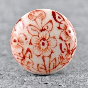 Hand-Painted Ceramic Cabinet Knob: Brown Floral Print