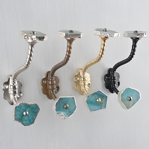 Vintage Coat Hanger Turquoise Agate Wall Hook - Handmade Gemstone Metal Rustic Home Decor & Unique Gift