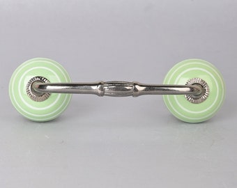 Hand-Painted Ceramic Cabinet Pull: Light Green & White Circle Design