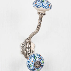 White Decorative Handmade Ceramic Wall Hook - Vintage Coat Hanger, Metal Furniture & Bath Hooks, Rustic Home Hardware