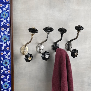 Wall Hooks Black Glass Handmade Vintage Metal Coat Hook Furniture Hardware Bath Hangers
