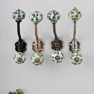White Floral Ceramic Wall Hook Vintage Metal Coat Hook Decorative Furniture Hardware Bath Hook