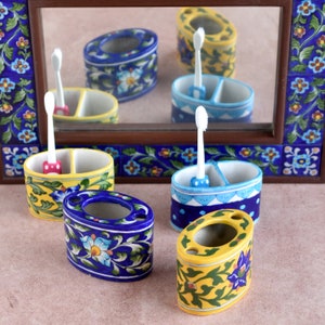 Badezimmer Dekor Keramik Blau Keramik Zahnbürstenhalter Set von 3 - Einzigartige handgemachte Badezimmer Accessoires