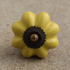 Yellow Flower Ceramic Knobs Vintage Cabinet Pulls Decorative Door Handles for Furniture DIY Home Decor