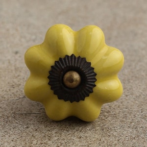 Yellow Flower Ceramic Cabinet Knobs | Furniture Door Ceramic Knobs | Ceramic Knob