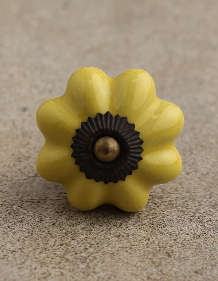Yellow Flower Ceramic Cabinet Knob: Hand-Painted Home Decor