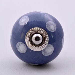 Handmade Dusty Blue & White Polka Dot Ceramic Cabinet Knob