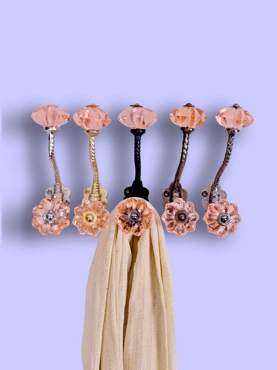 Rosa Glas Wand Haken Handmade Vintage Metall Kleider- & Badehaken Möbelbeschläge