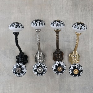 Handmade Ceramic Wall Hook Off White Black Embossed Vintage Metal Furniture Bath Hooks Decor