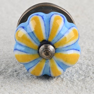 Ceramic Cabinet Knobs Yellow Flower on Turquoise Base | Furniture Door Knobs Decorative Drawer Pulls