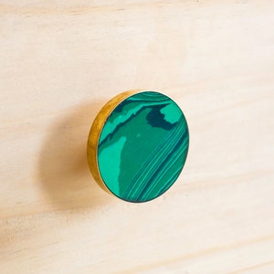 Gold and Dark Green Circular Cupboard Door Handle | Deep Green Resin & Brass Door Knob, Drawer Pull