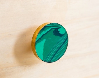 Emerald Green Resin Cabinet Knob: Gold Brass Drawer Pull
