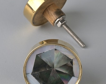 Mother of Pearl Brass Cabinet Knob: Handmade Drawer Pull