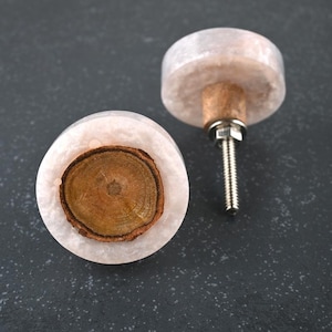 White Resin Cabinet Knob: Round Timber Cupboard Handle (Sold in Sets)