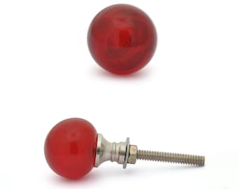Red Glass Ball Knob: Cabinet & Drawer Hardware