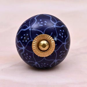 Handmade Ceramic Kitchen Cabinet Knob: Round Shape Blue Color