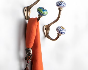 Perchero de pared de cerámica hecho a mano, vintage, de metal, organizador de muebles y accesorios de baño.