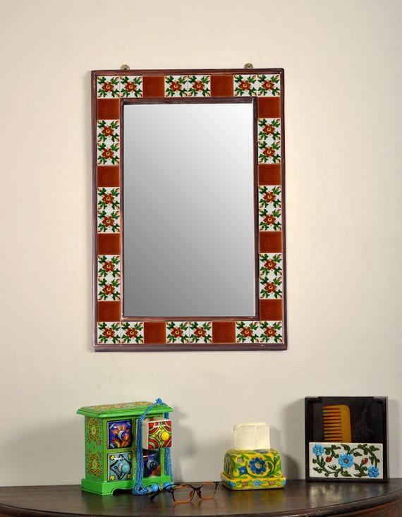 Mirror Made From Old Japanese Ceramic Tiles (31 x 46cm) Mirror Made From Old Japanese Ceramic Tiles (31 x 46cm)