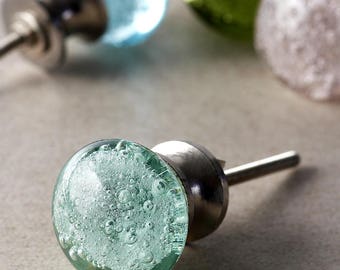 Aqua Sea Green Glassware Bubble Cabinet Knob (Sold in Sets)