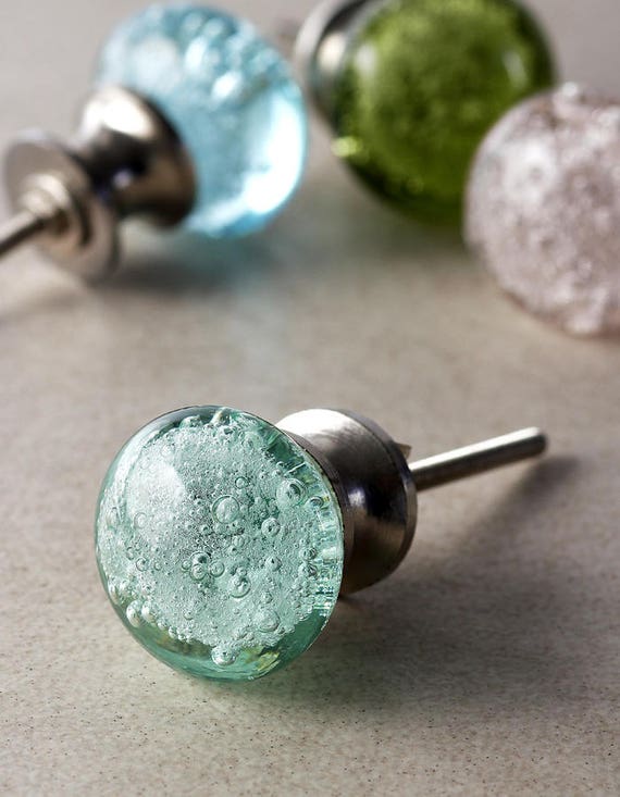 Aqua Sea Green Glassware Bubble Cabinet Knob Sold In Sets Etsy