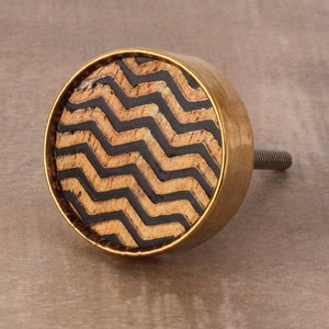 Round Black Zig Zag Wood Cabinet Drawer Knobs (Sold in Sets)