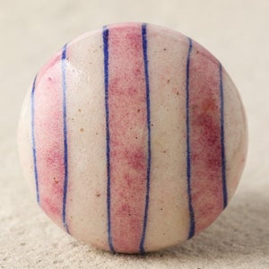 Handmade Unique Pink and Blue Striped Ceramic Cabinet Knob (Sold in Sets)