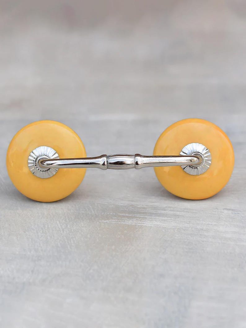 Round Solid Mustard Color Ceramic Kitchen Handle Drawer Pull (Sold in Sets) image 1