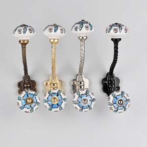 Handmade Ceramic Wall Hook Off White & Turquoise Vintage Metal Furniture Hooks Decorative Bath Hook