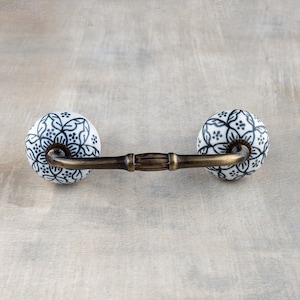 Unique Black Floral Design On White Ceramic  Cabinet Drawer  Pull (Sold in Sets), Cabinet Handle, Pulls Wardrobe Handles, Cupboard Pulls