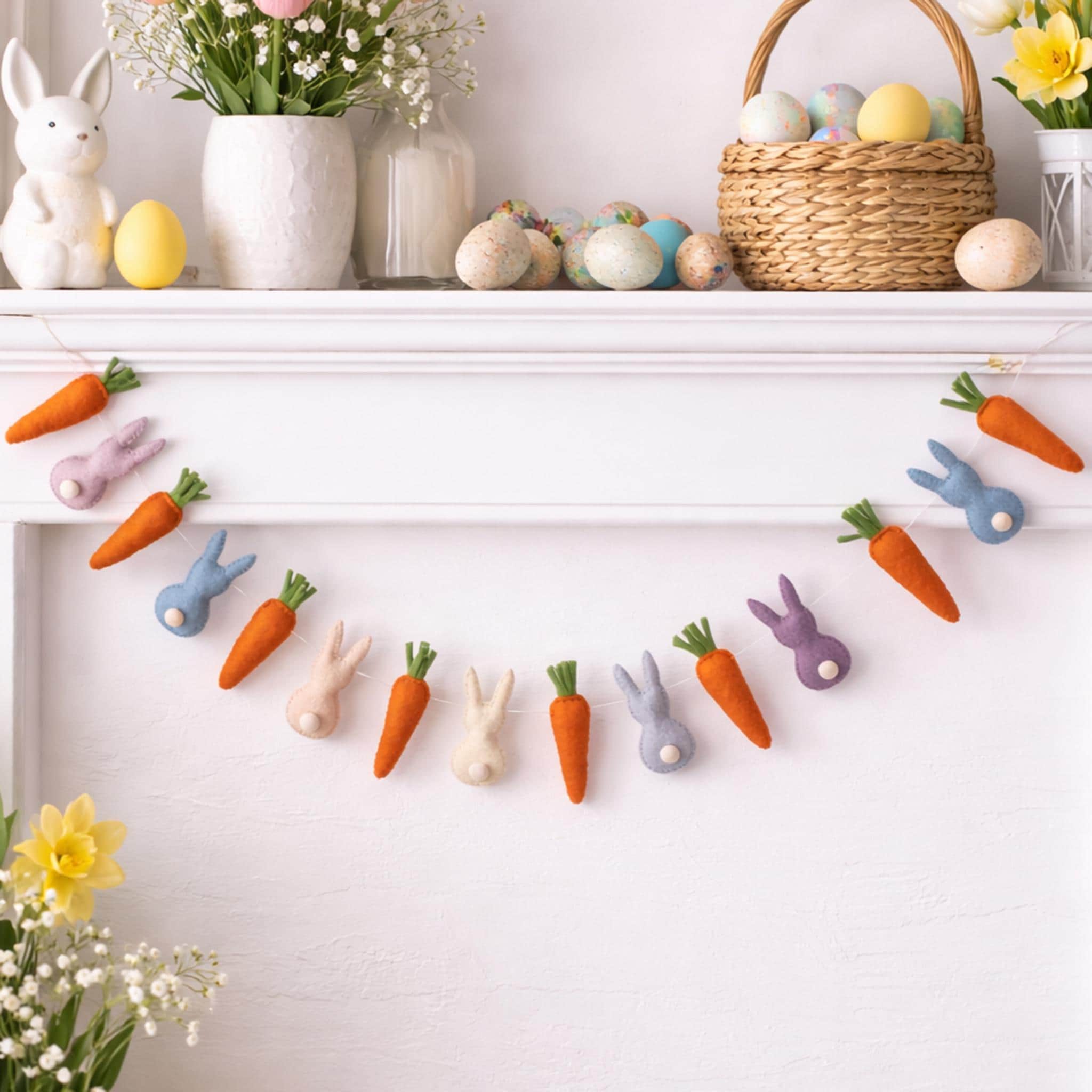 Wool Felt Easter Garland, Carrot & Rabbit Spring Decor - Etsy