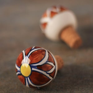 Handmade Brown and White Ceramic Wine Bottle Stopper | Unique Bottle Topper for Gifts & Home Decor