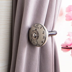Clock Pattern on Cream Hand painted Decorative Ceramic Round Curtain Tie Back Hook  Antique Hook (Sold in Sets)