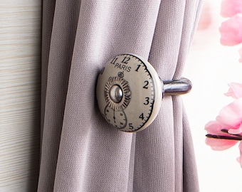 Alzapaños de cerámica para cortina con diseño de reloj: estilo antiguo pintado a mano