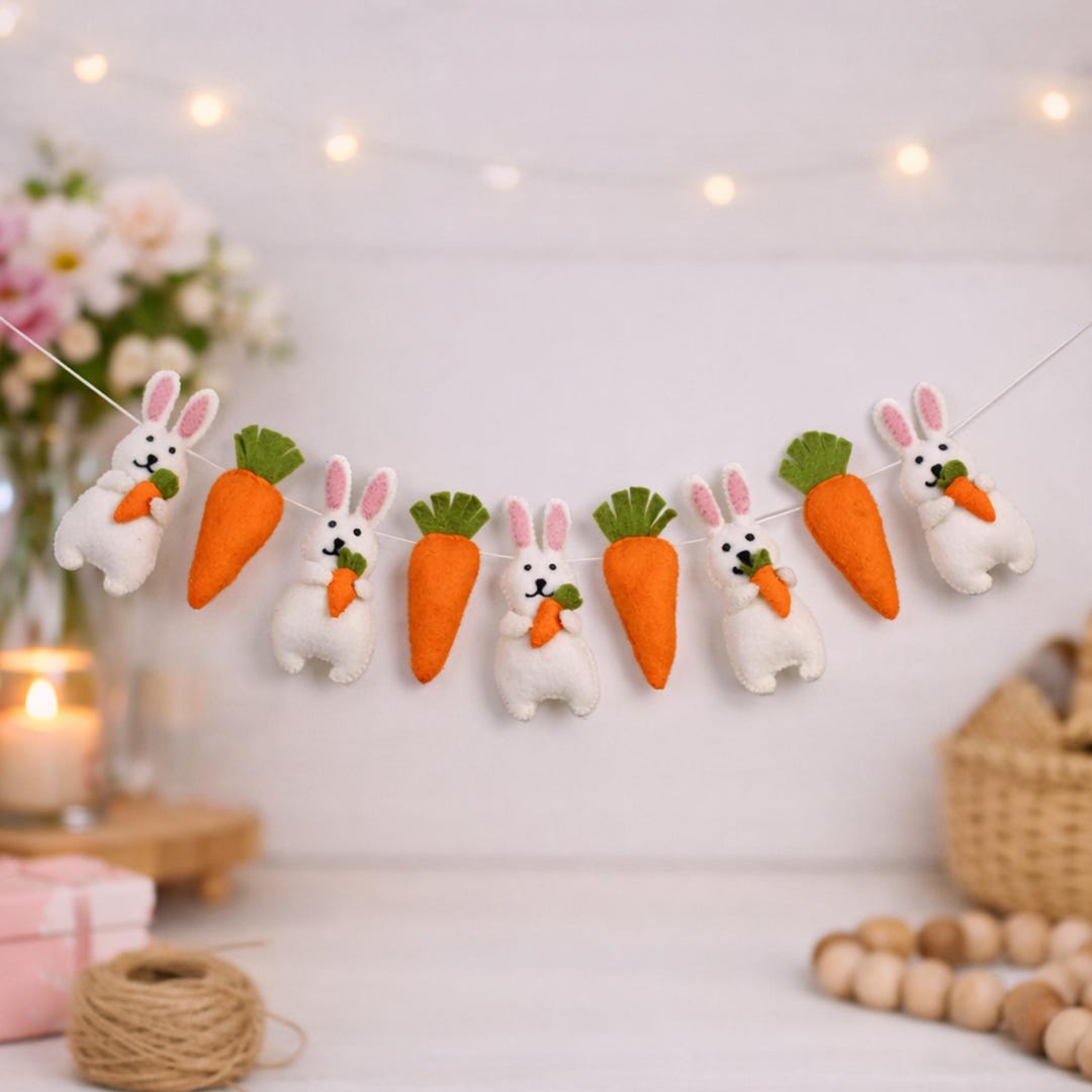 Felt Easter Garland Carrots and Bunnies Spring Decor - Etsy