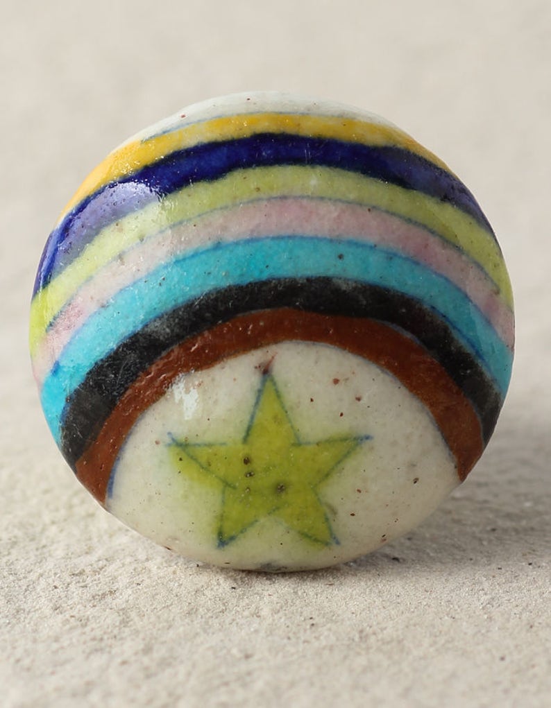 Hand-Painted Star Ceramic Knobs: Multi-Color Furniture Pulls image 1
