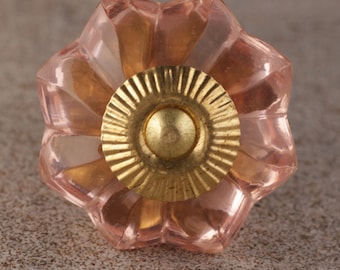 Sold in Sets Light Pink Clear Crystal Flowered Door Cabinet Glass Knob