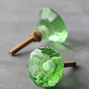 Crystal Green Glass Kitchen Cabinet Mushroom Knob (Sold in Sets), Glass Crystal Cabinet Knobs | Glass Door Knobs with Screws for Home Decor
