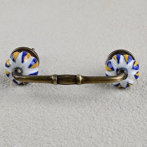 Blue & Yellow Ceramic Drawer Pull - Kitchen Cabinet Handle