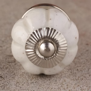 Vintage White Ceramic Wardrobe Cabinet Knobs - Melon Shaped Drawer Pulls & Dresser Handles for Kitchen Decor Set