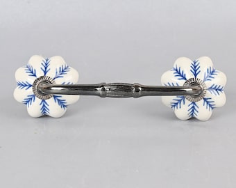 Blue Floral Ceramic Cabinet Pull: Antique Style Knob Handle