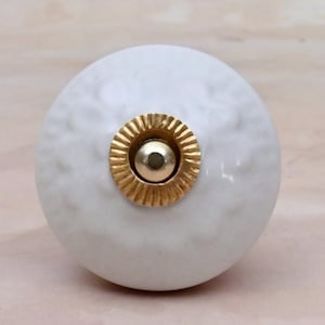 Handmade White Ceramic Cabinet Knob, Minimalist Round Drawer Pull for Dresser, Cupboard & Furniture
