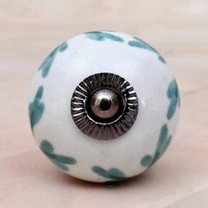 Handmade White and Sage Green Leaf Ceramic Cabinet Knob, Decorative Drawer Pull for Dresser & Furniture