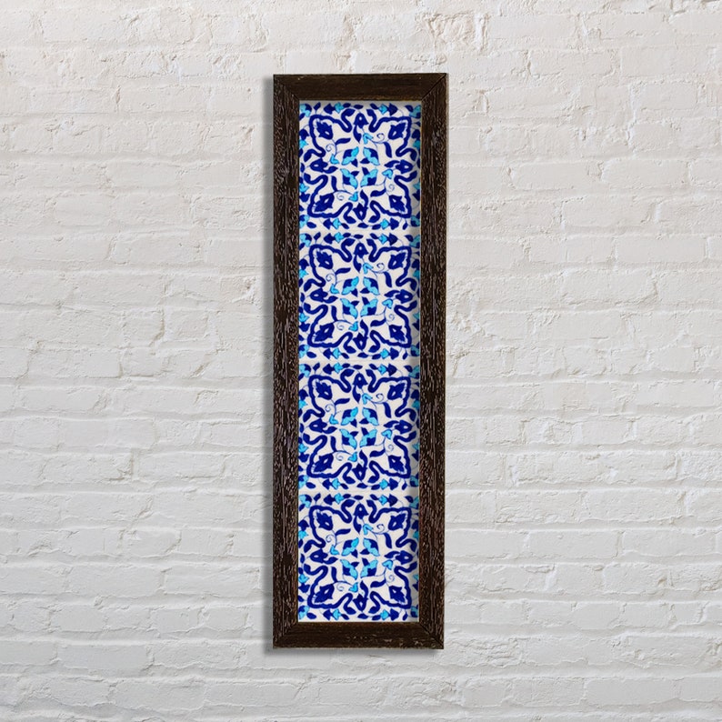Handmade Blue Pottery Tile Wall Decor - Set of 3 Wooden Frames - Etsy